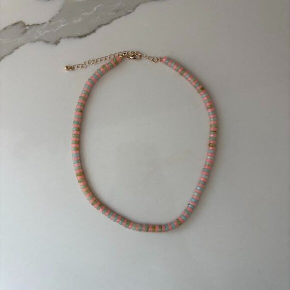 Mixed Bead Necklace - Pink and Green 14 +2" L - Picture 3 of 4